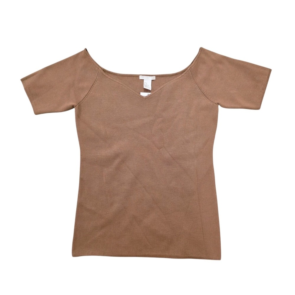 H&M Brown Knit Quiet Luxury Closet Staple Classic Stretch Neutral Top Size M